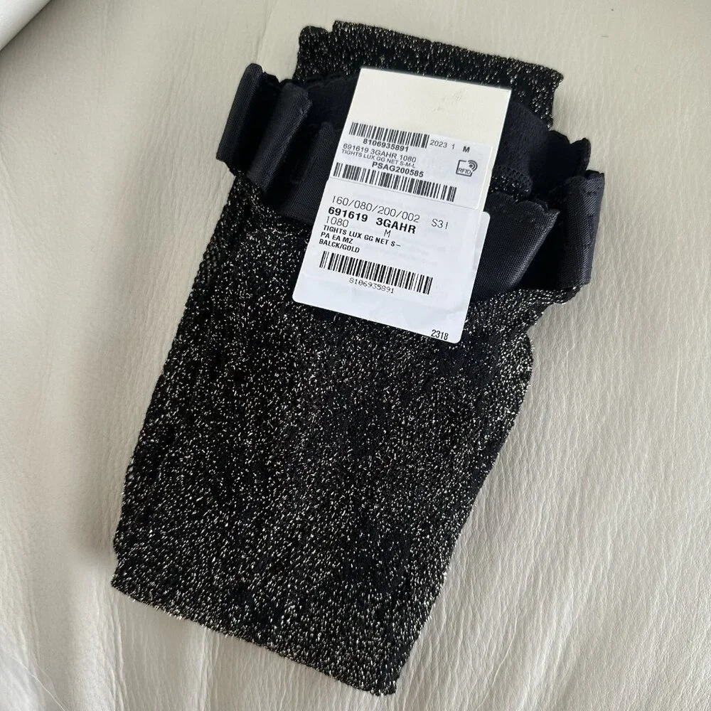 NEW GUCCI TIGHTS BLACK GOLD KNIT GG SZ M 691619 - Picture 9 of 9
